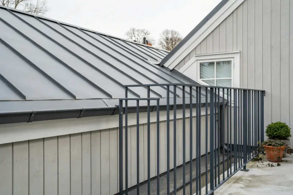 pl tarbeten vid balkongtak och r ckesanslutningar p villa i n sbypark